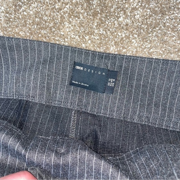 ASOS DESIGN pinstripe flare pants in gray low rise wide leg button zip up SZ 8 - Picture 7 of 12